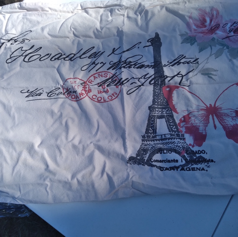 Paris Duvet Cover with 2 matching pillow cases, flat sheet, and Paris letters